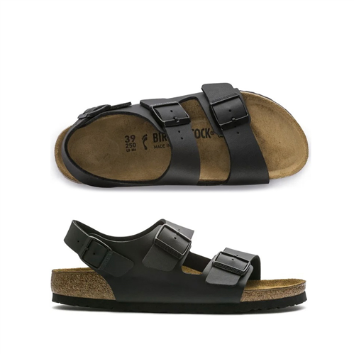 Birkenstock MILANO BIRKO-FLOR (NARROW) SANDAL, BLACK