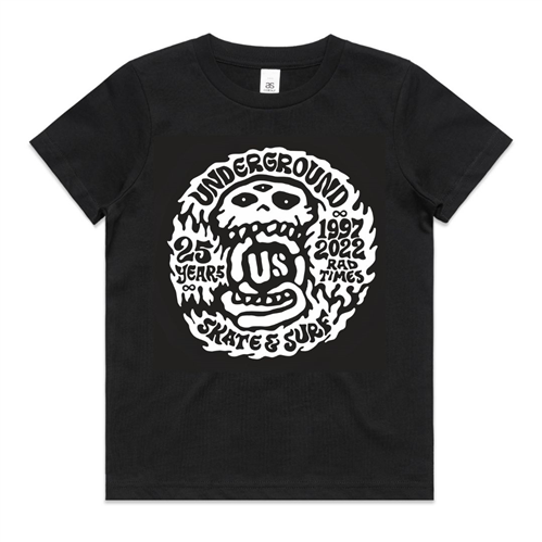 US 25 Years Front Print Kids Tee, Black