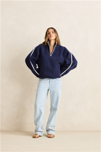 Rhythm CAMP HALF ZIP SHERPA PULLOVER, OCEAN