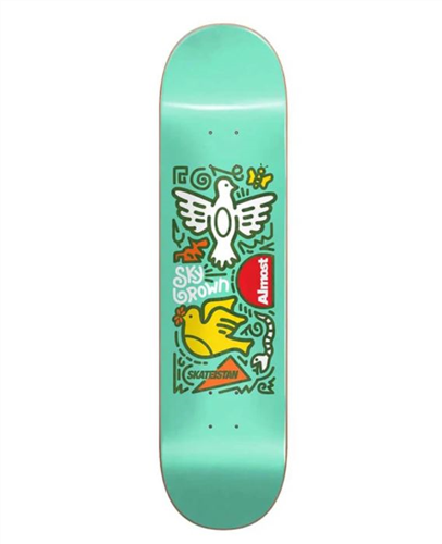 Almost Sky Brown Skateistan Doodle R7 Deck, Mint, Size 7.75 + Free Grip