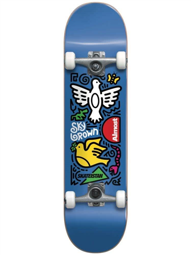 Almost Sky Brown Skateistan Sky Doodle FP Complete, Blue, Size 7.5"