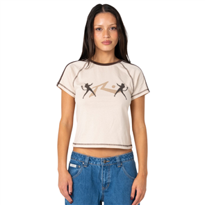 Rusty DOUBLE DEVIL RAGLAN BABY TEE, CREAM/JAVA