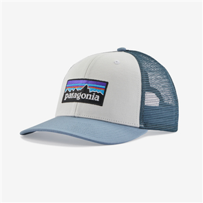 Patagonia P-6 Logo Trucker Hat, White w/Light Plume Grey