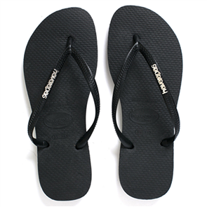 Havaianas Womens Slim Logo Metallic Black Silver