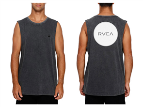 RVCA MOTORS BADGE MUSCLE SINGLET, BLK ACID