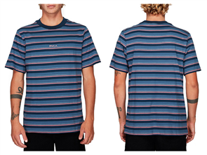 RVCA CURTIS STRIPE SHORT SLEEVE TEE, CHINA BLUE