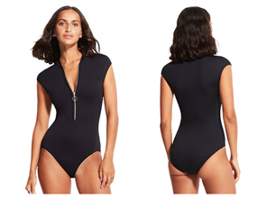 Seafolly Zip Front Maillot Onepiece, Black