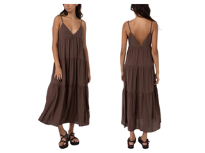 Rhythm CLASSIC TIERED MIDI DRESS, CHOCOLATE