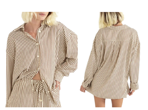 Rhythm COVE STRIPE OVERSIZED LONG SLEEVE SHIRT, NATURAL