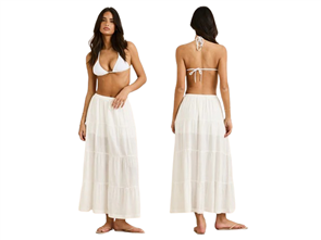 Rhythm CLASSIC TIERED MAXI SKIRT, WHITE