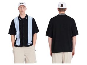 Huffer Mens Birdie Knit Shirt, Black