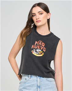 The Mad Hueys BIRDS OF PREY CROP MUSCLE, WASHED BLK