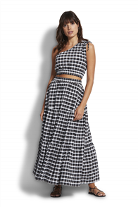 Seafolly Gingham Tiered Skirt, Black