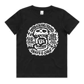 US 25 Years Front Print Kids Tee, Black