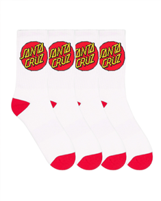 Santa Cruz YOUTH CLASSIC DOT 4 PACK CREW SOCKS, WHITE