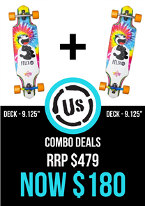 US Combo includes: 2x Dusters Channel Felix Longboard Cruiser, Tie Die