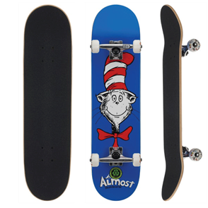 Almost Dr Seuss Cat Face 7.8" Complete Skateboard, Blue