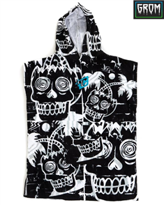 Creatures Of Leisure 100% COTTON PONCHO HOODED TOWEL, TEEN 8-14 YRS, BLACK/ WHITE