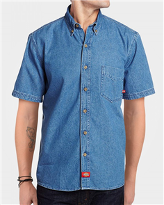 Dickies Ws300 Denim Shirt Relaxed Fit Short Sleeve Shirt, Stone Wash