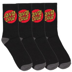 Santa Cruz YOUTH CLASSIC DOT 4 PACK CREW SOCKS, BLACK