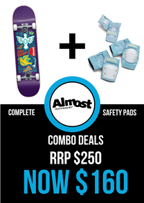 US Combo includes: Almost Skateistan Complete + Impala Protect Pad Set
