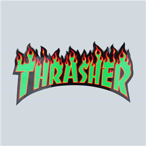 Thrasher Flame Logo Large Sticker, Black / Green