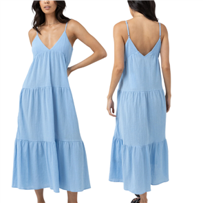 Rhythm CLEO TIERED MIDI DRESS, OCEAN